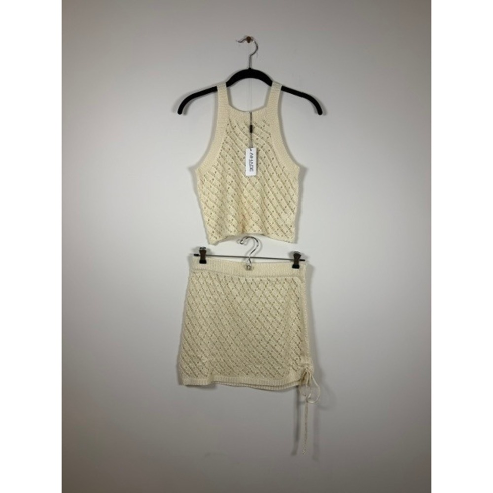 NWT AIMAGE Cream Crochet Knit 2-Piece Crop Top & Mini Skirt Set | Size M - Picture 2 of 14